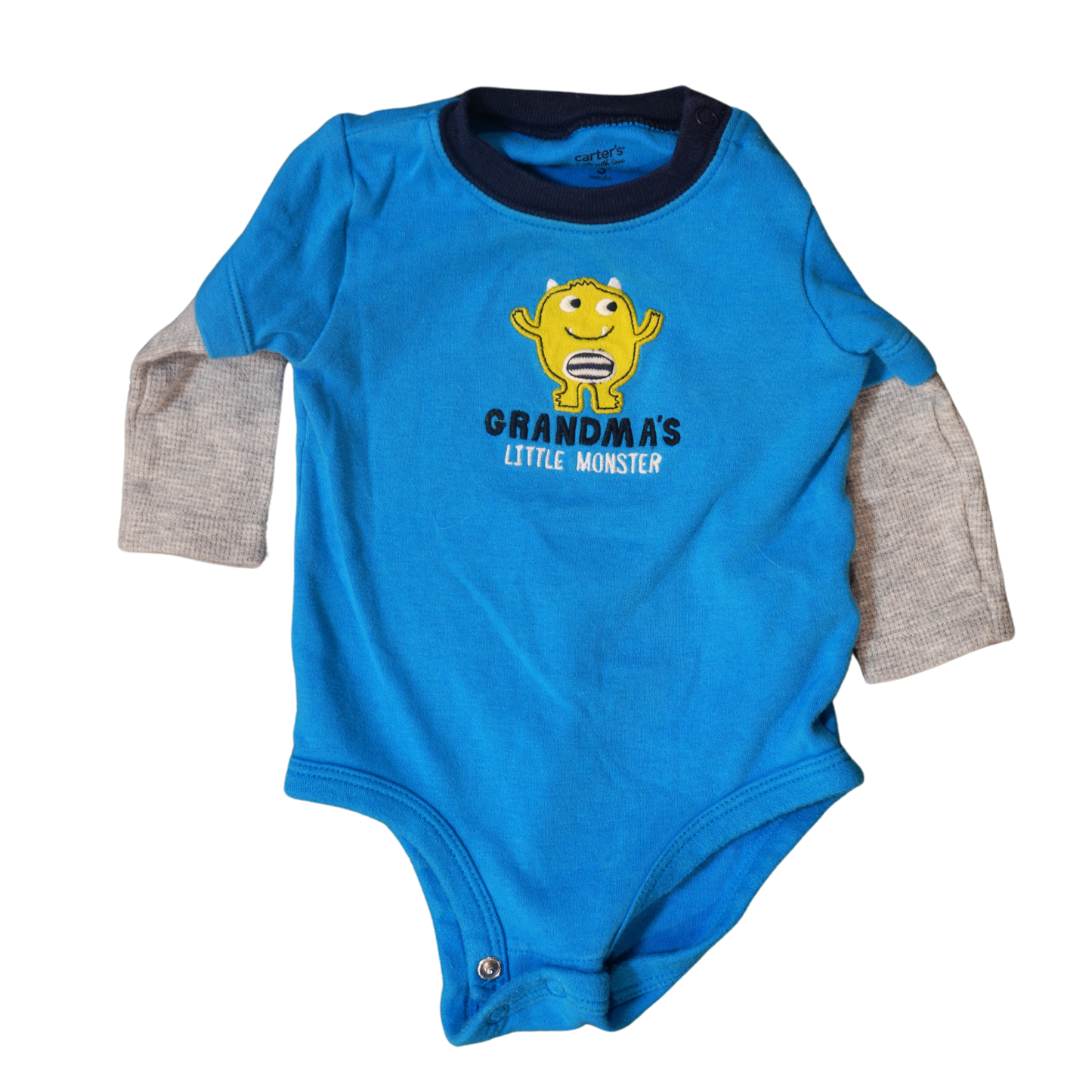 Baby Carter's - Blue Long sleeves onesie - Grandma's Little Monster - Boy 3m