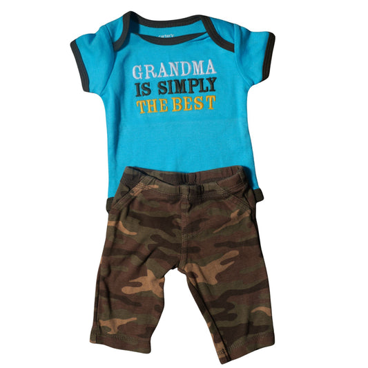 Baby Carter's - Blue and Camo pants 2pc - Grandma is simply the Best - Boy Newborn