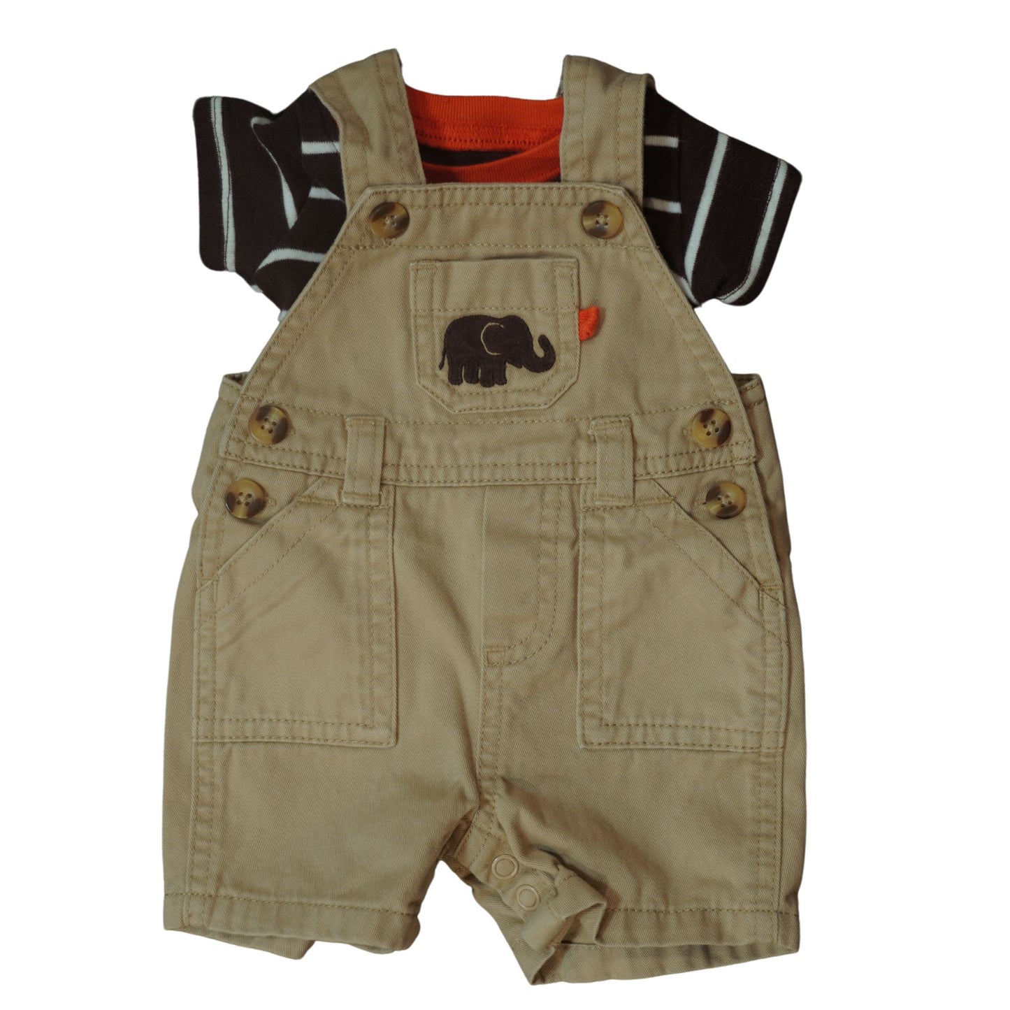 Baby Carter's - Khaki Elephant Overall with a Stripes Tshirt - Boy Newborn