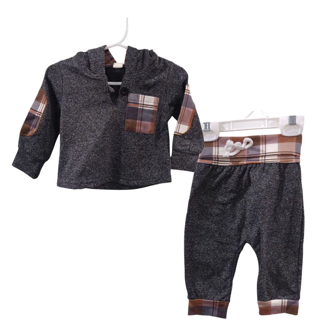 Plaid Pocket Hoodie and Pants Set