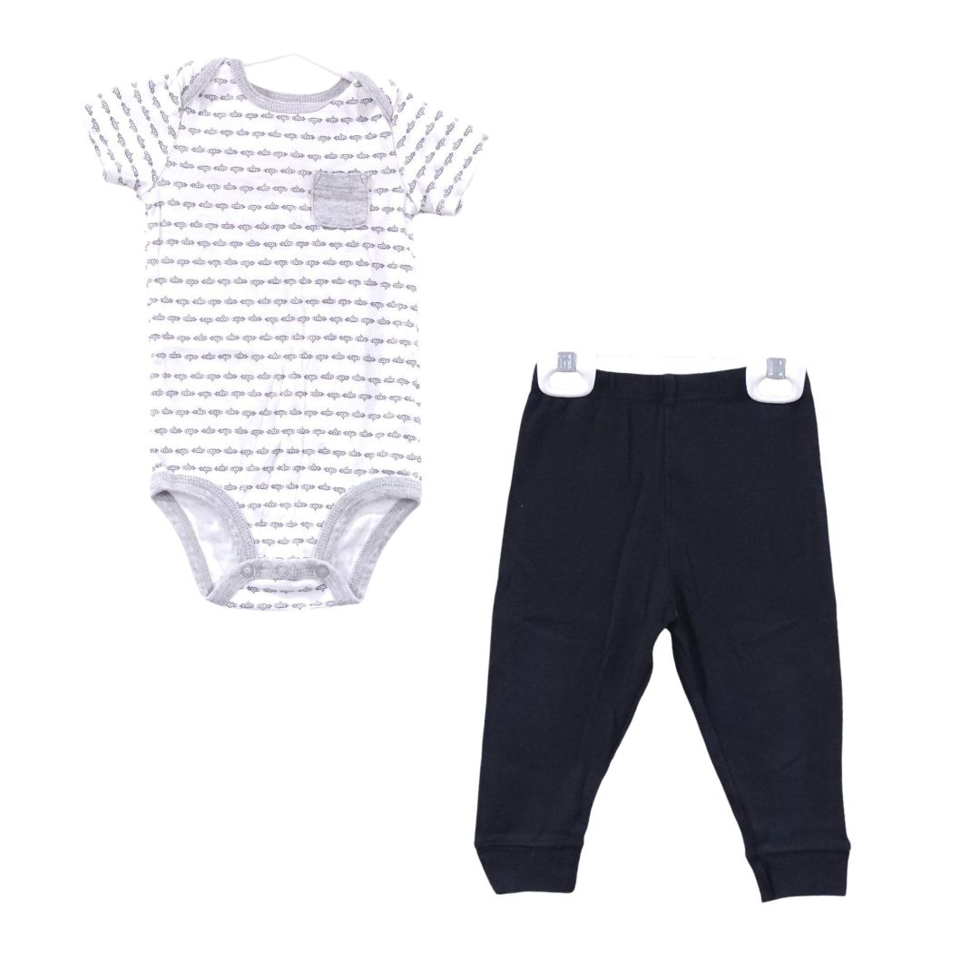 Simple Joys - White and Black Submarine Bodysuit and Pant Set, 12 m