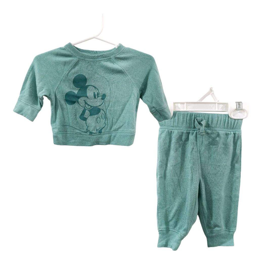 Conjunto de camisa y pantalón de manga larga de Mickey Mouse de Disney verde, para recién nacido, de Jumping Beans