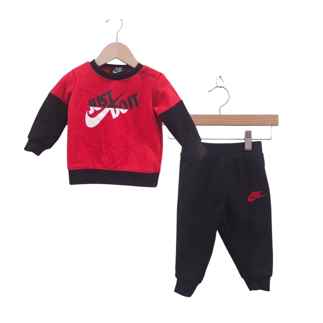 Nike - Red and Black "Just Do It" Sweatshirt ang Jogger Pants, 12 m