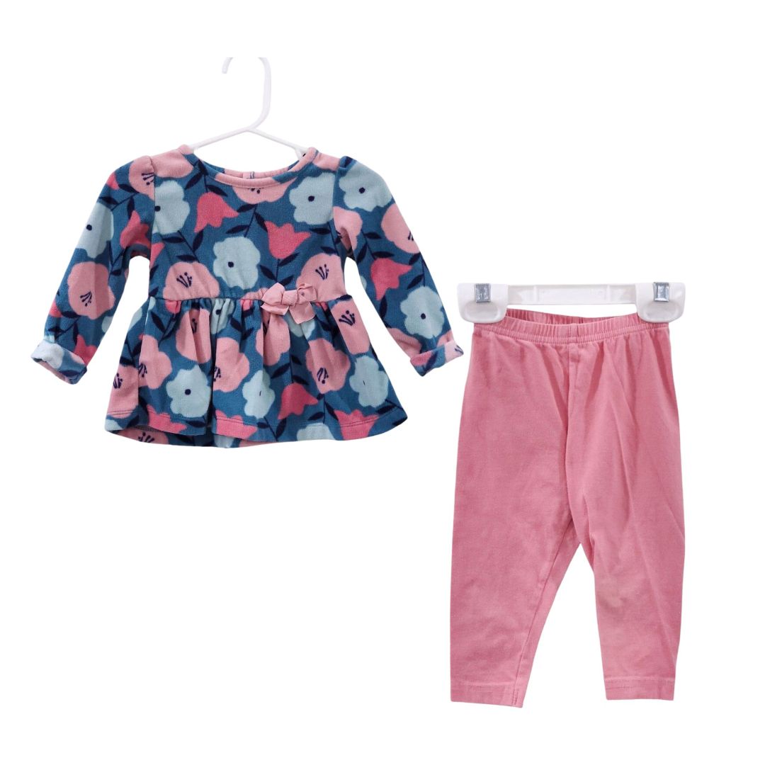 Child of Mine - Pink and Blue Fleece Tunic Top and Legging Set, 12 m