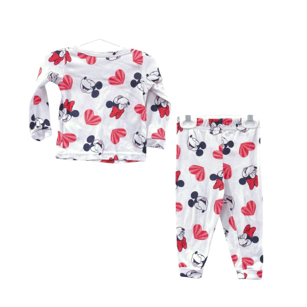 Disney - Pijama de Mickey y Minnie con corazones blancos y rojos, 2T