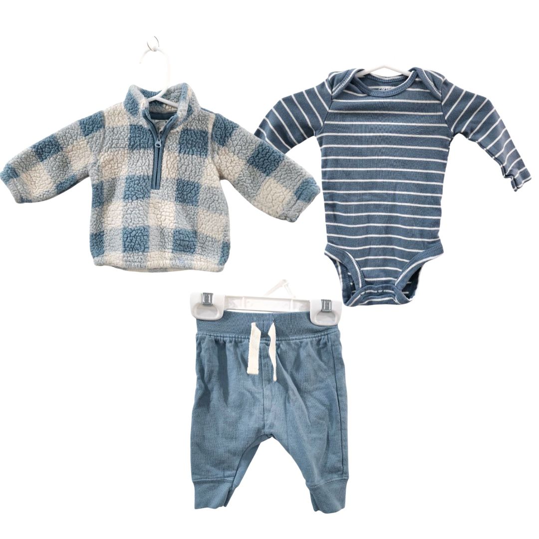 Carter's - Blue Baby Boy Checkered Sweater, Long Sleeve Bodysuit, and Pants, 3 m