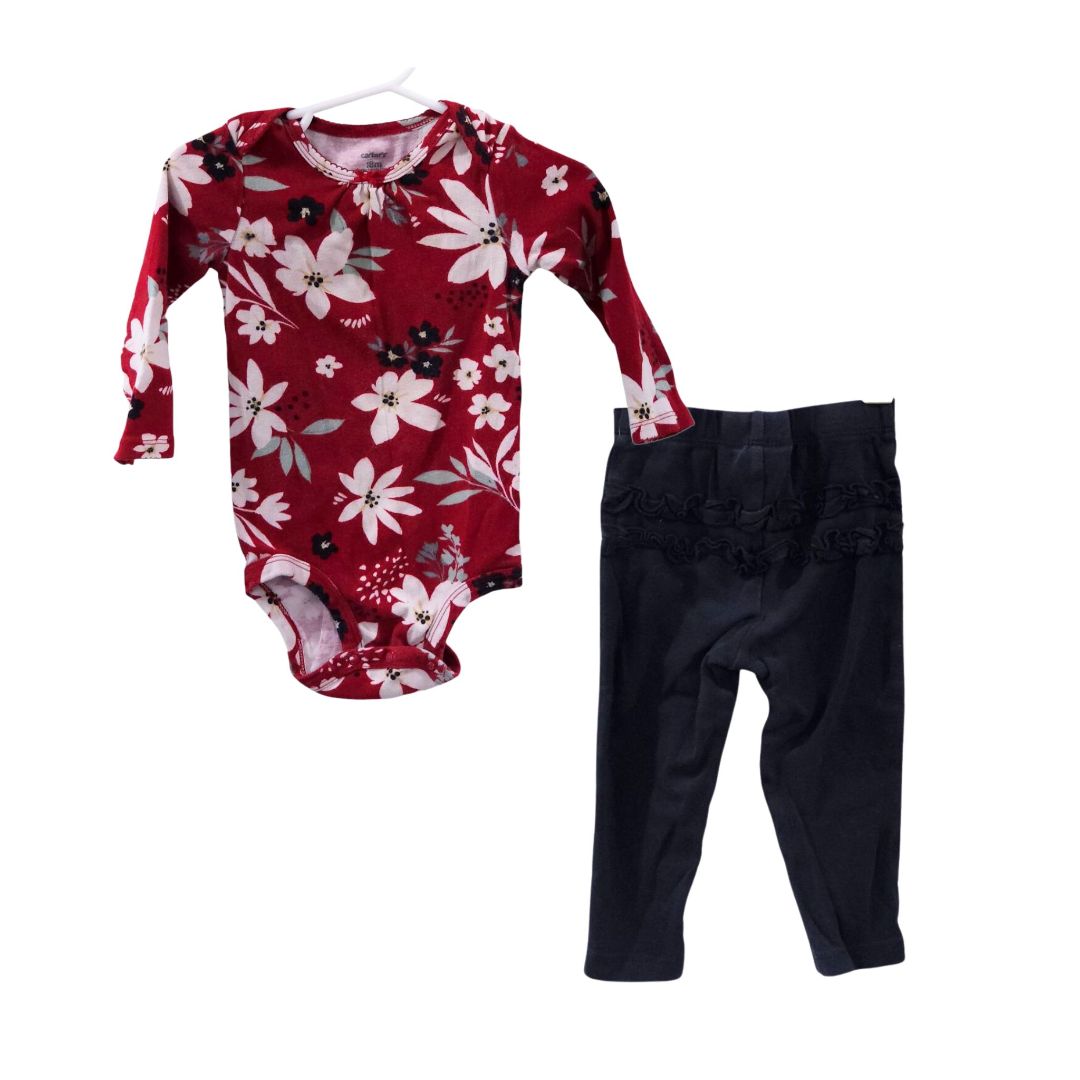 Carter's - Conjunto de body de manga larga y leggings con volantes con flores rojas, 18 m