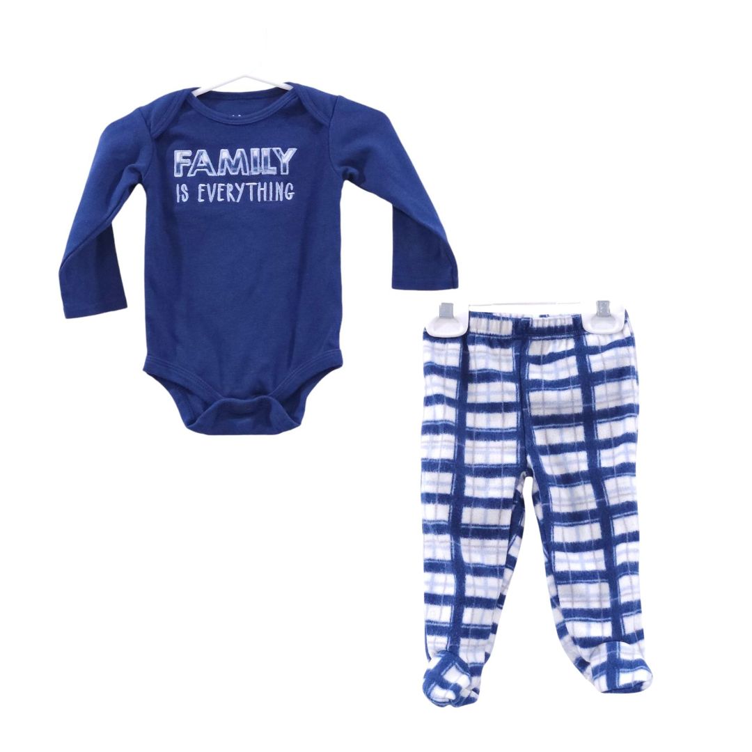 Conjunto de 3 monos y pantalones de polar con pies de color azul de Chick Pea, 6-9 meses