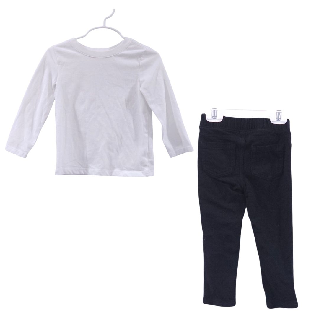 Cat & Jack - White and Black Long Sleeve Shirt and Legging Set, 2T