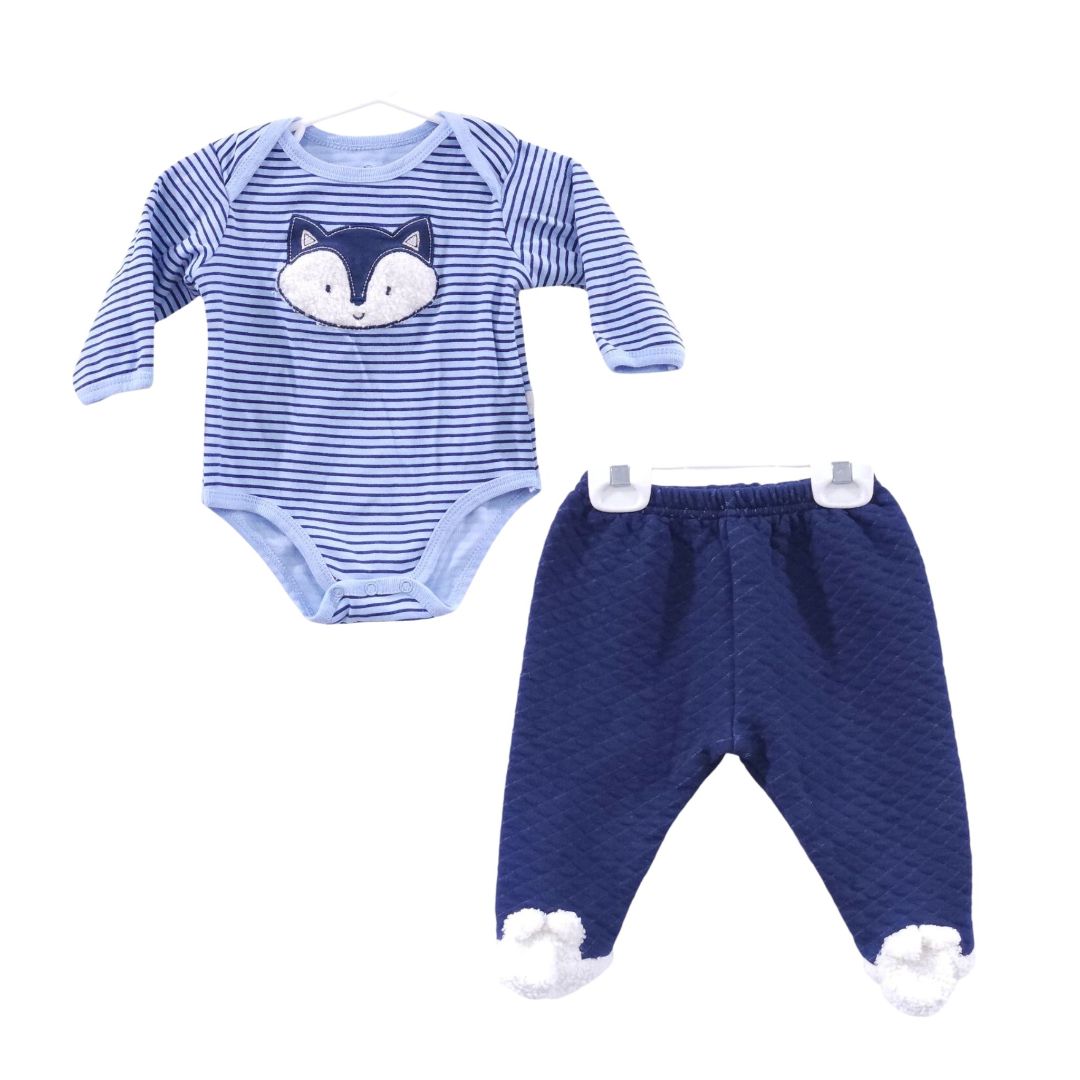 Duck Duck Goose - Blue Wolf Stripes Long Sleeve and Quilted Pants Set, 6-9 m