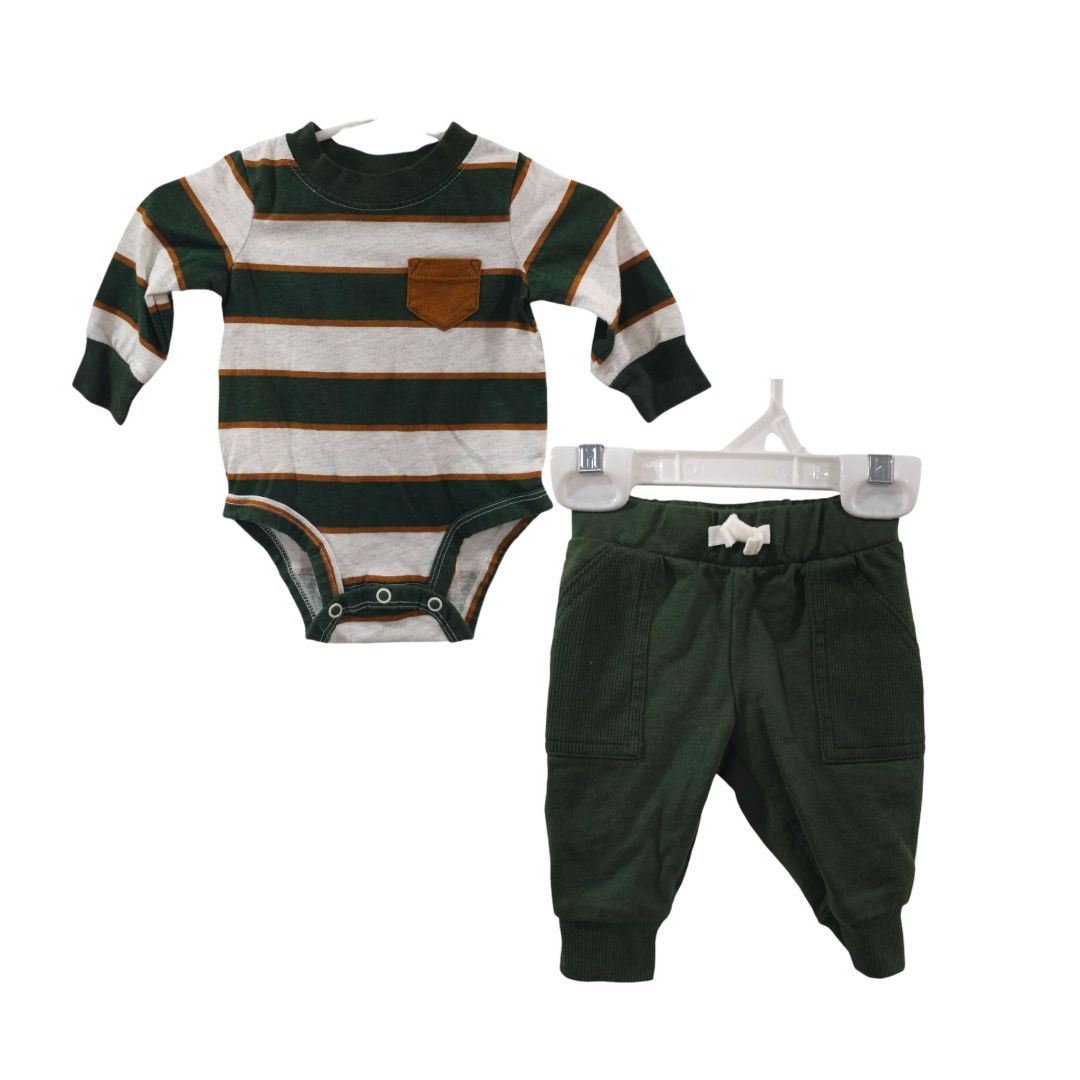 Carter's - Green Striped Long Sleeve Pocket Bodysuit and Pants Set, 3 m