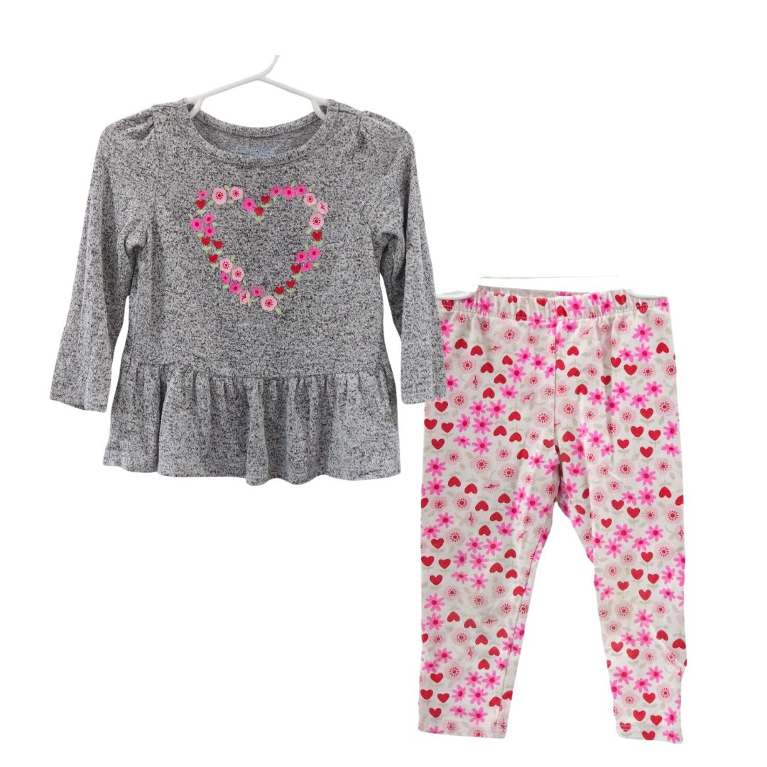 Cat & Jack - Gray Flowers and Hearts Top and Pants, 18 m