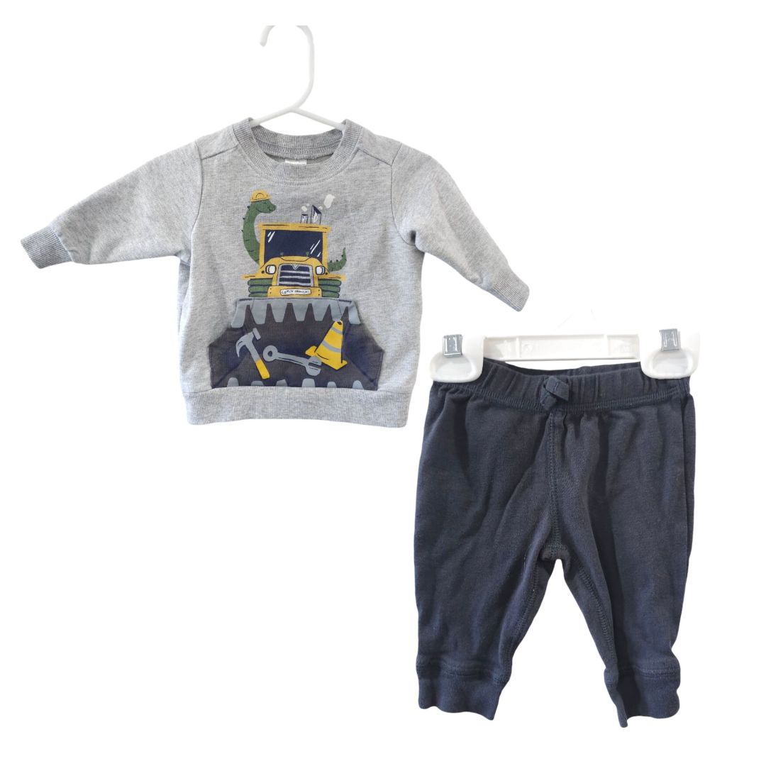 Carter's - Gray Bulldozer Dinosaur Sweater and Pants Set, 3 m