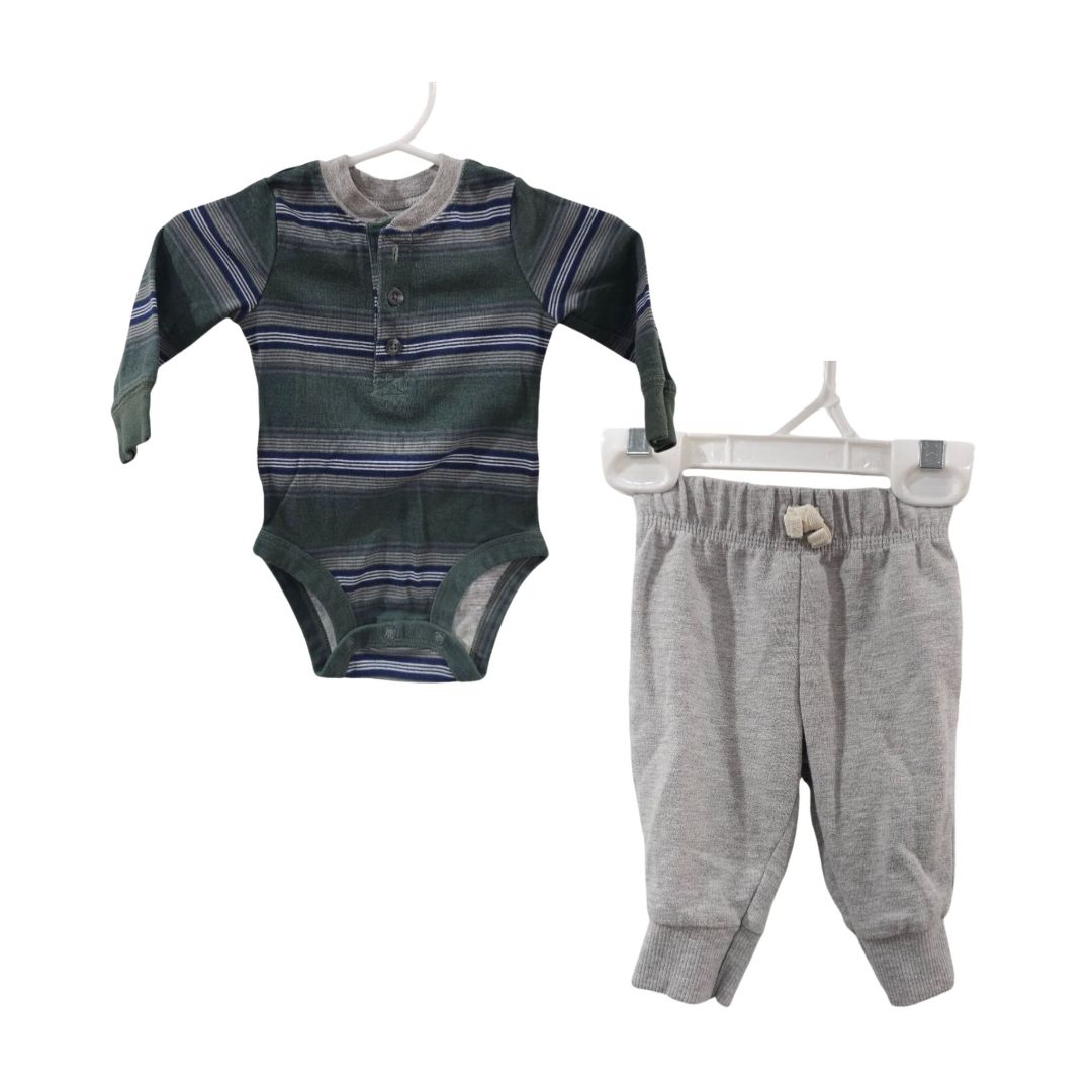 Carter's - Green Striped Shirt and Gray Pants Set, 3 m