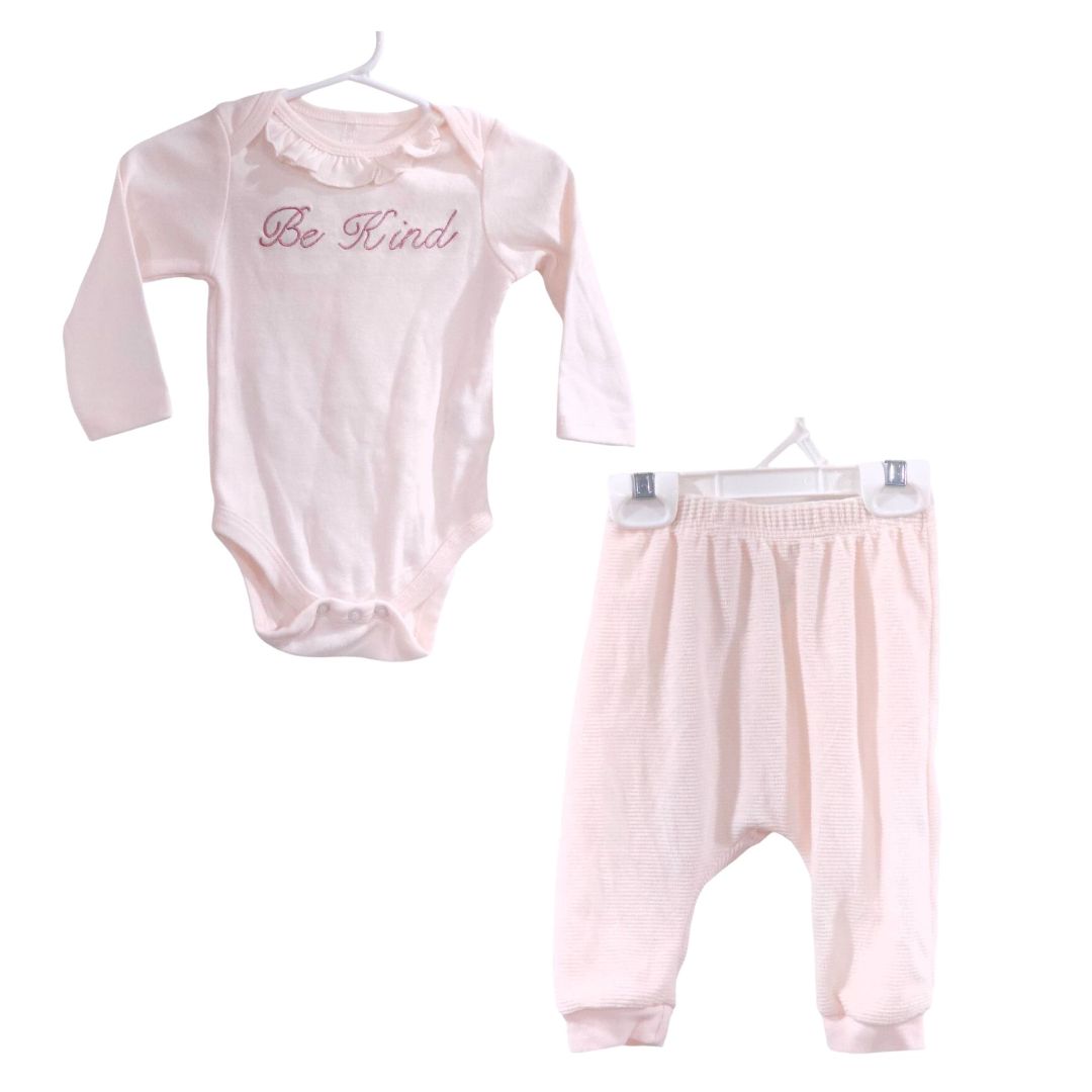 Le Top Bebe - Conjunto de body de manga larga y pantalón de polar en color rosa "Be Kind", 6-9 meses