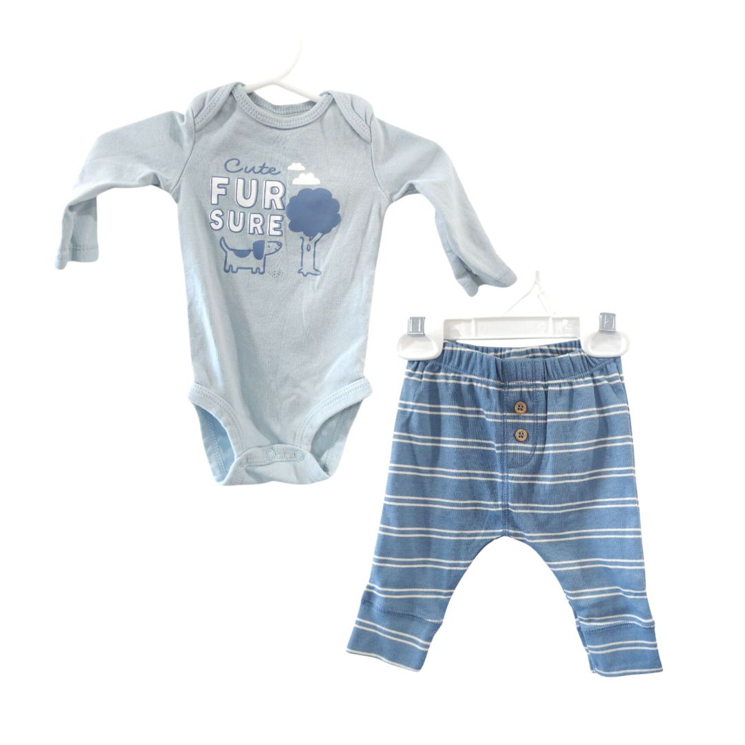 Carter's - Blue Puppy Long Sleeve Bodysuit and Striped Pants Set, 3 m