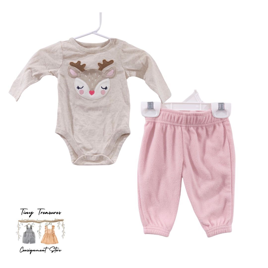 Garanimals - Body de reno de manga larga rosa y pantalones de polar, 0-3 m