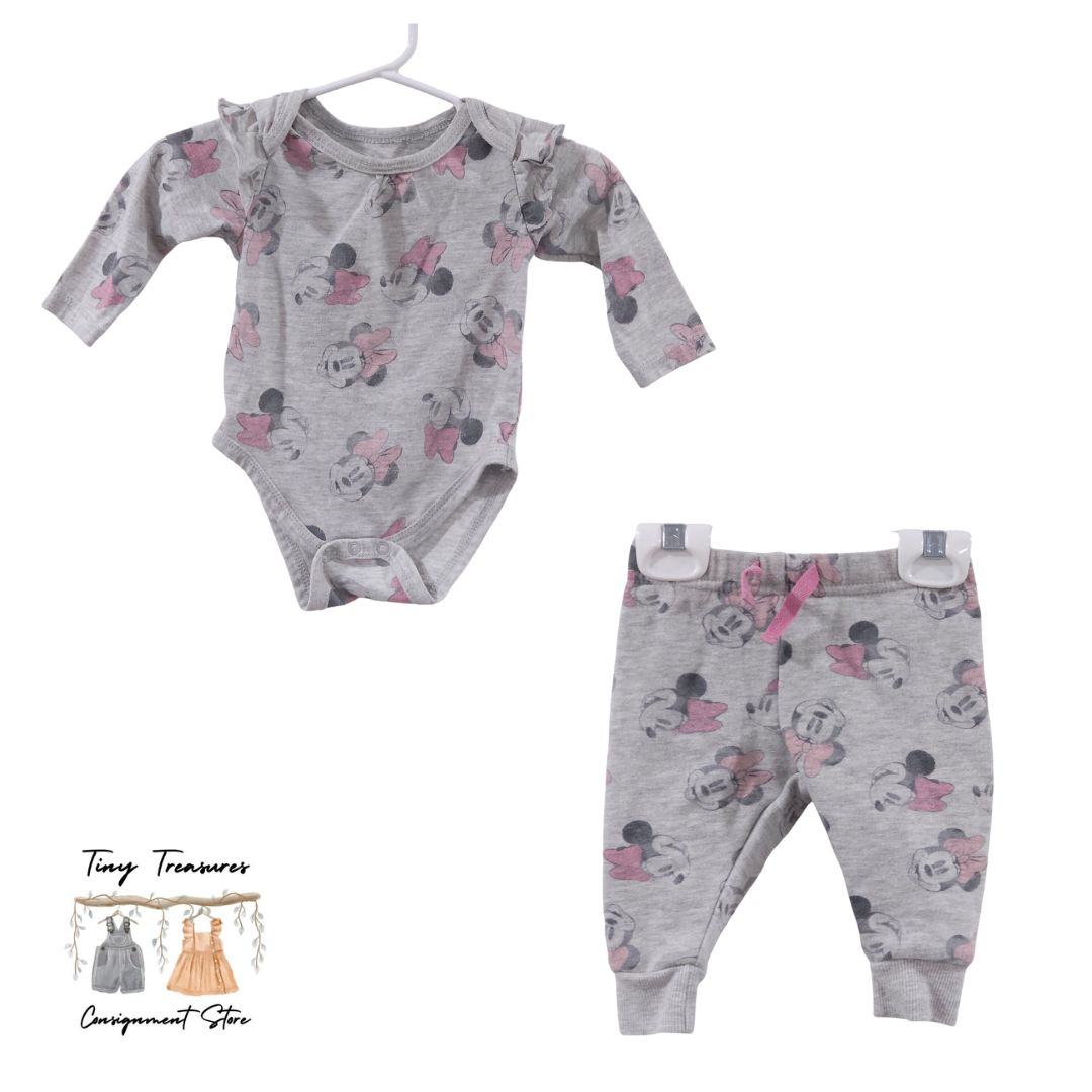 Disney Baby - Gray Minnie Mouse Long Sleeve Bodysuit with Pants Set, 3 m