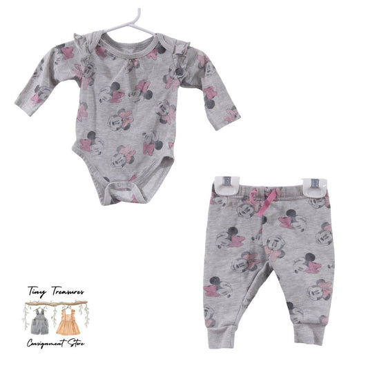 Disney Baby - Conjunto de body de manga larga y pantalón de Minnie Mouse gris, 3 m