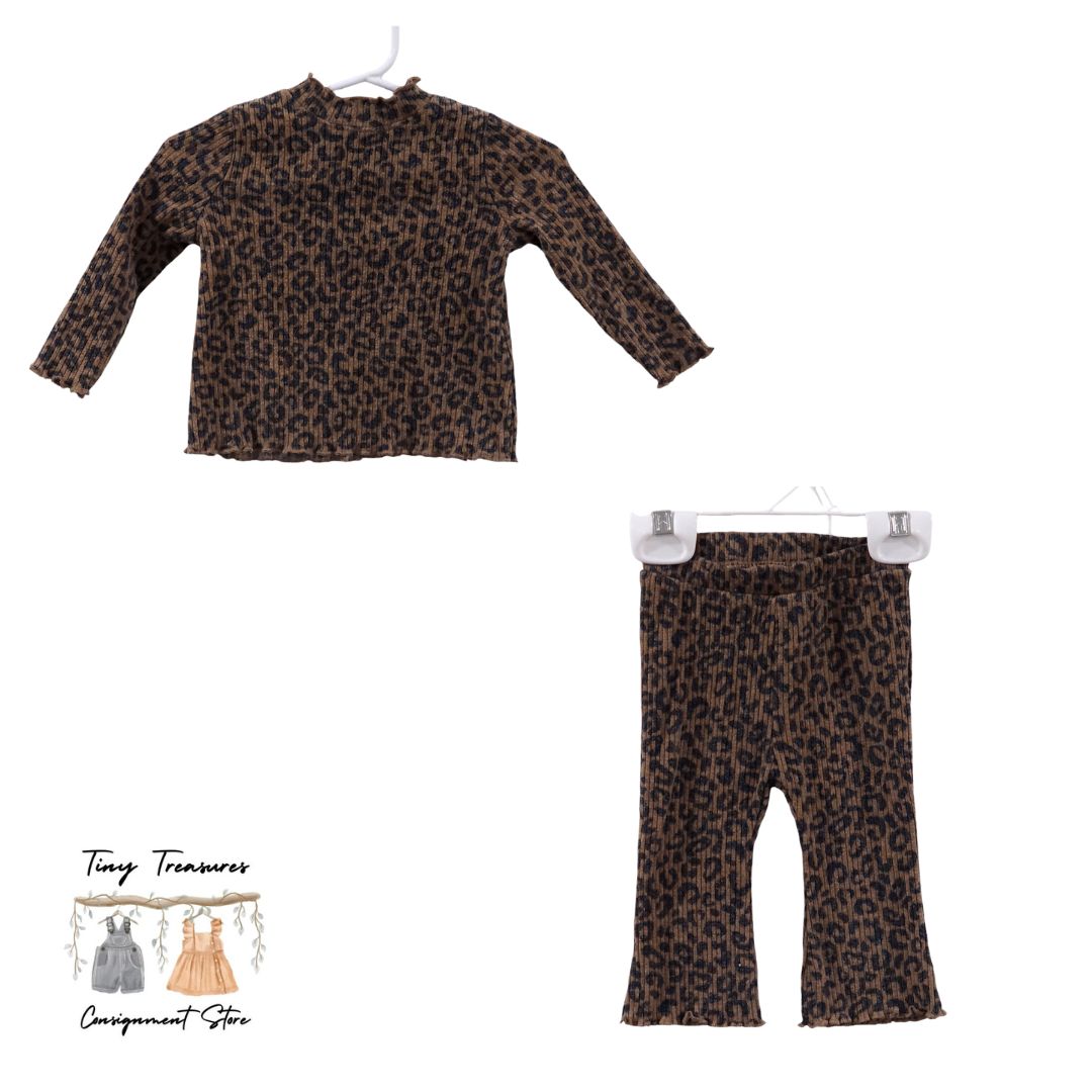 Old Navy - Brown Leopard Print Long Sleeve Shirt and Pants Set, 3-6 m