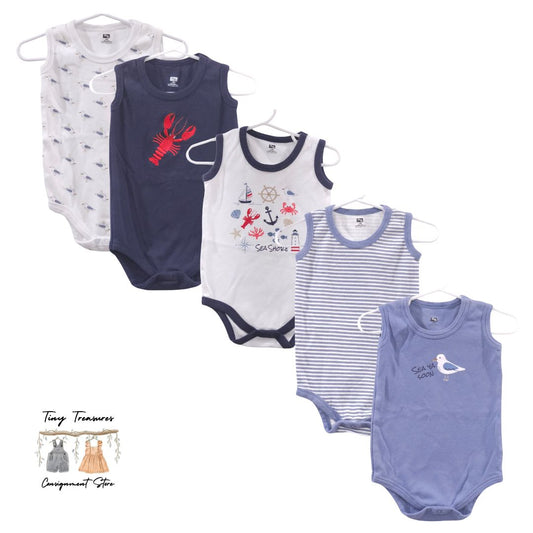 H B - Blue 5 Pack Sleeveless Bodysuits, 18 m