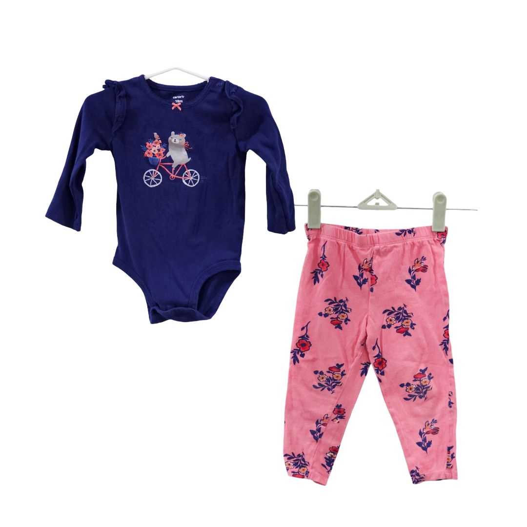 Carter's - Conjunto de body de manga larga y pantalón con estampado floral en azul y rosa, 18 m