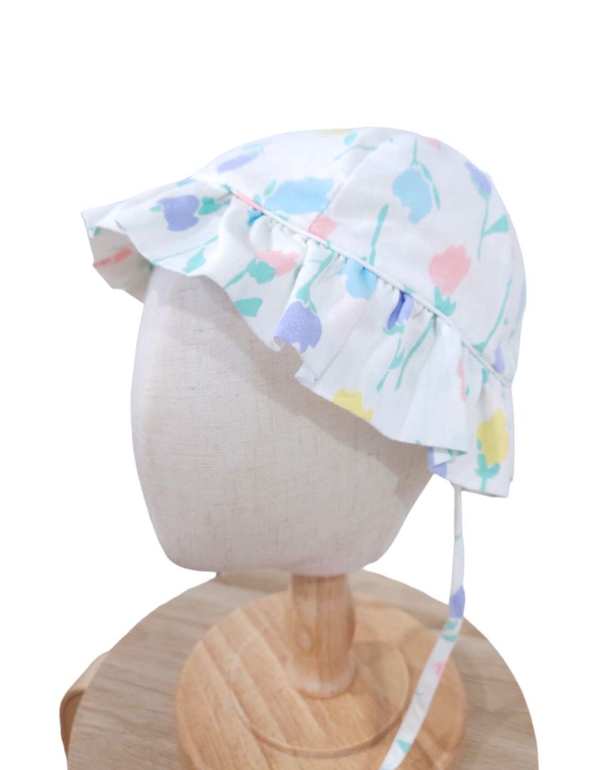 White Vintage Floral Sun Hat, 6-9 m