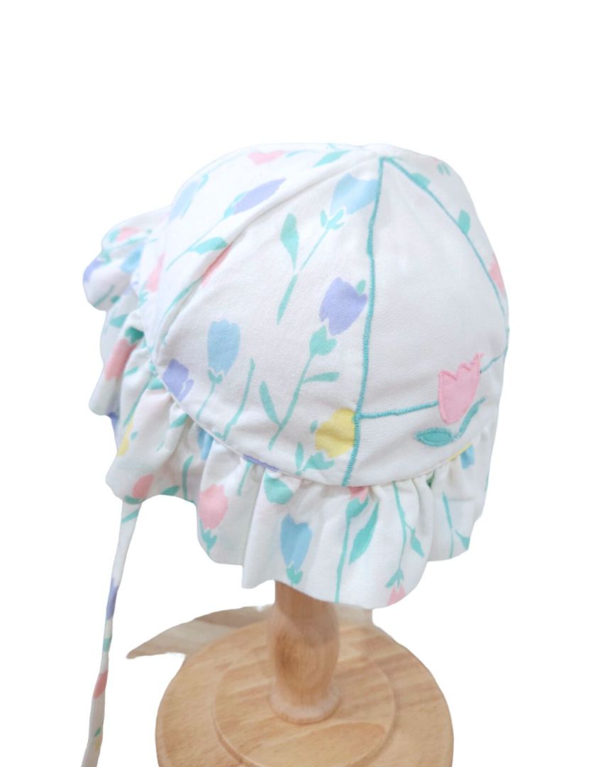 White Vintage Floral Sun Hat, 6-9 m