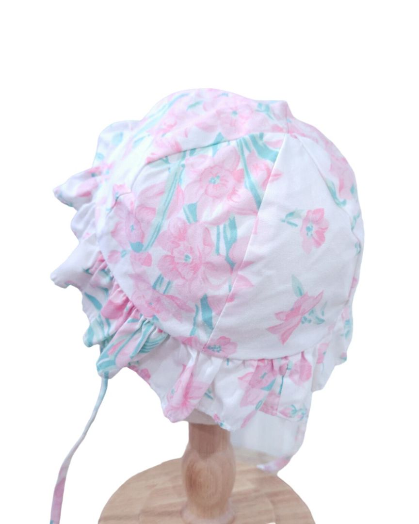 White Vintage Pink Flowers Sun Hat, 3-6 m