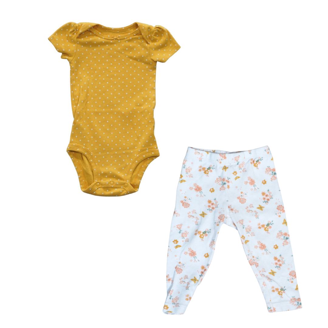 Carter's Yellow Polka Dots Bodysuit and Floral Pants, 9 m