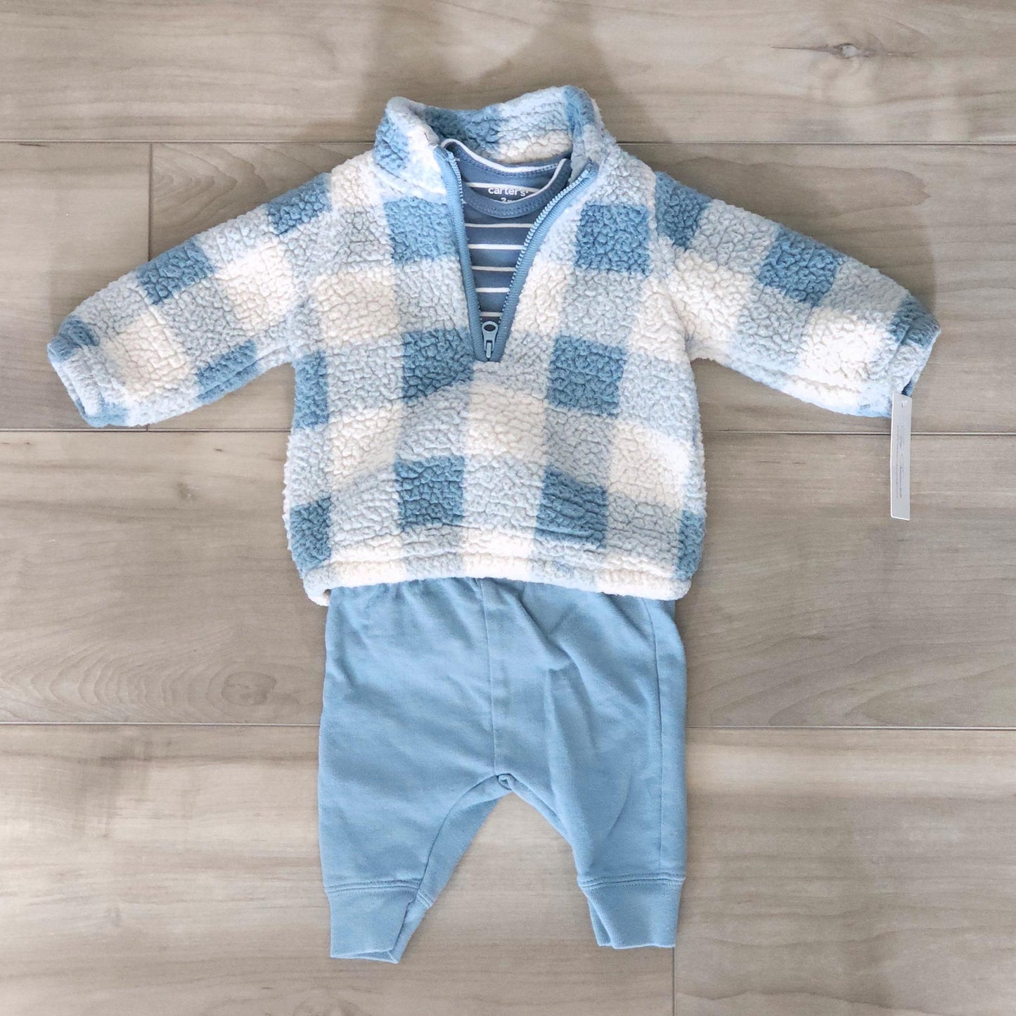 Carter's - Blue Baby Boy Checkered Sweater, Long Sleeve Bodysuit, and Pants, 3 m